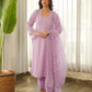 Lavender Schiffli Cotton Kurta Set with Pants & Organza Dupatta