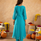 Cyan Blue Chanderi Aari & Handwork Gathered Kurta Set