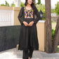 Floral Wine Black Hand Embroidery Chanderi Kurta Set