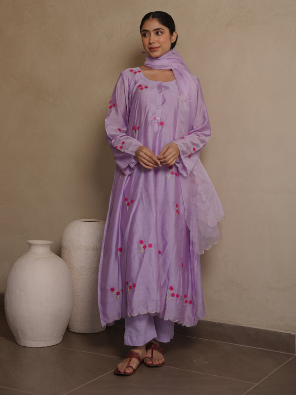 CAMELLIA PURPLE CHANDERI EMBROIDERY SUIT SET