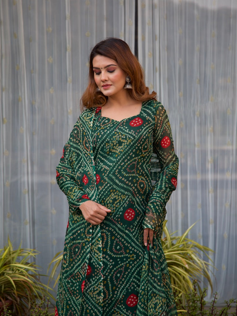 Urvi green bandhani set