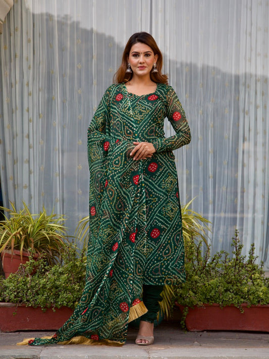 Urvi green bandhani set