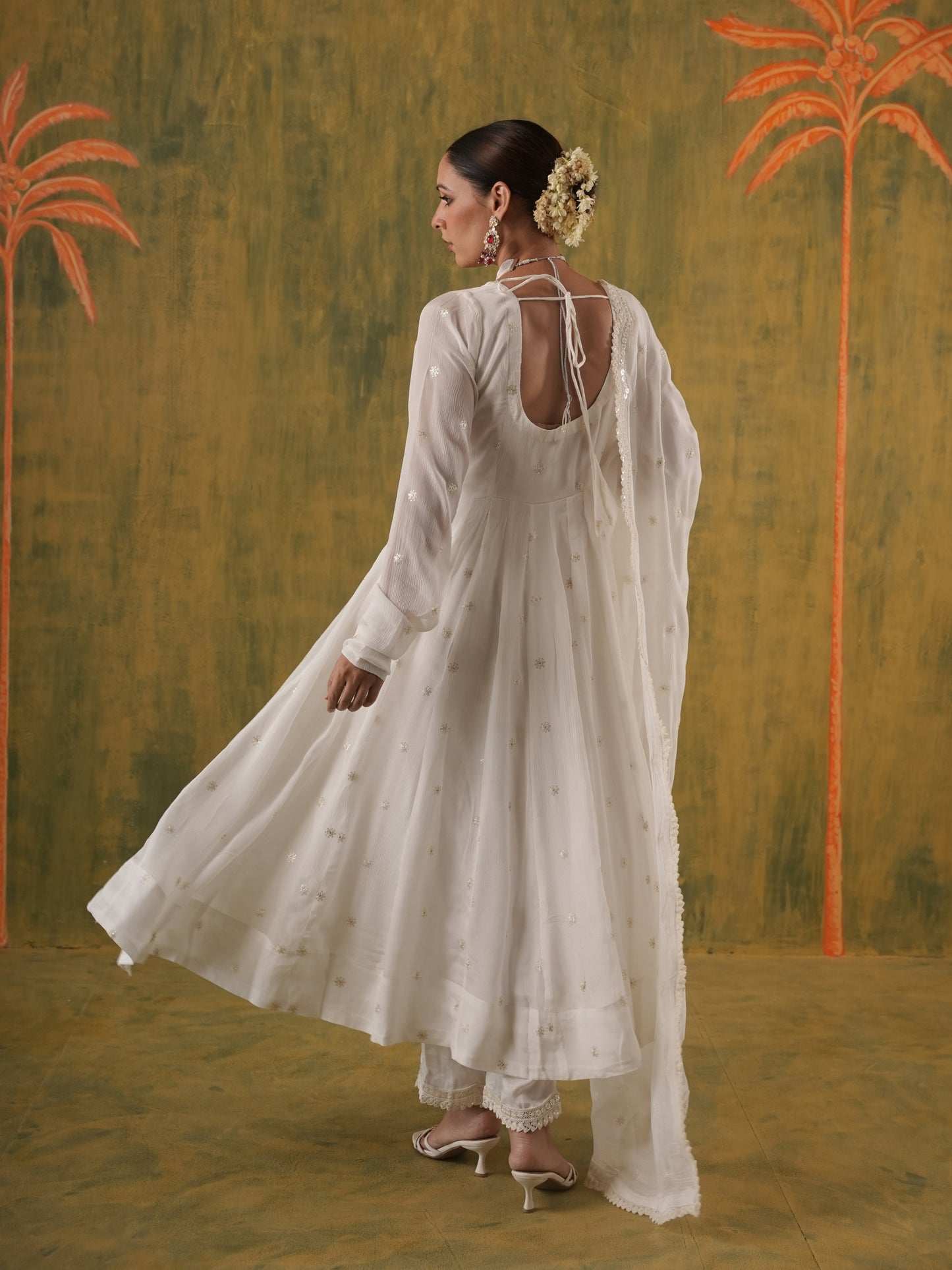 Zeenat White Embroidered Anarkali Set