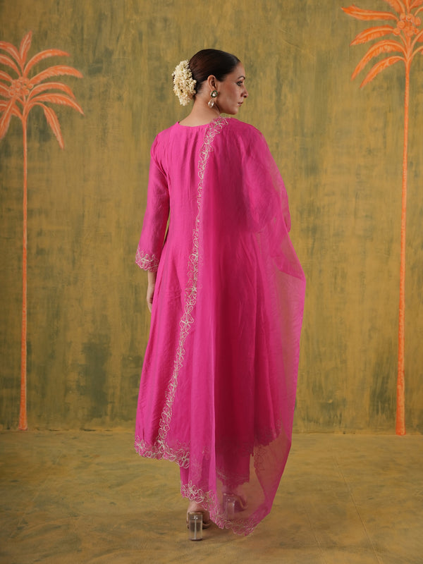 Roohani Pink Chanderi Floral Cutwork Suit Set