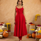 Red Chanderi Anarkali with Aari Work & Sequin Embellished  Dupatta