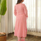 Peach Schiffli Cotton Kurta Set with Pants & Organza Dupatta