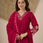 Inaya Rani Pink Velvet Kurta With Pant & Dupatta