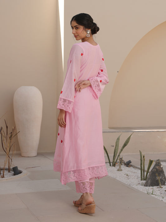 TULIP PINK CHANDERI EMBROIDERED SUIT SET