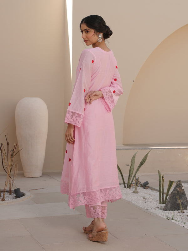 TULIP PINK CHANDERI EMBROIDERED SUIT SET