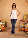 White Mirrorwork Chikan Short Kurti