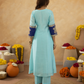 Sky Blue Chanderi A-Line Kurta Set with Handwork Detailing &  Organza Dupatta