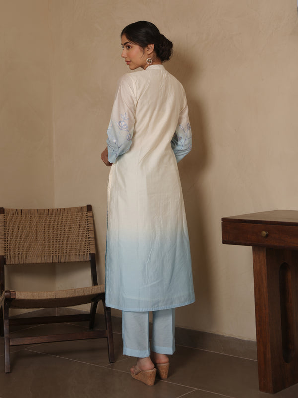 LIZZIE BLUE SHADED CHANDERI EMBROIDERY SUIT SET