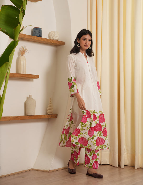 Ember White Cotton Handpaint Kurta Set
