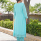 Aqua Blue Floral Handwork Chanderi Kurta Set