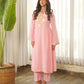 Blush Pink Floral Embroidered Muslin Kurta Set with Pants