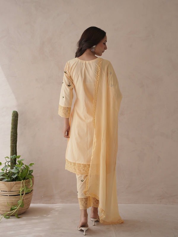 Rosabelle yellow rose embroidery cotton suit set