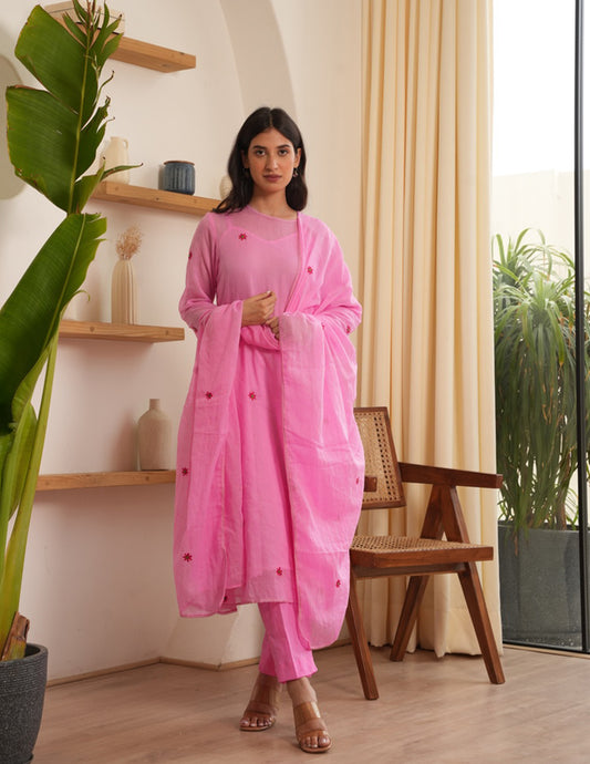Mable Pink Embroidered Doriya Suit Set