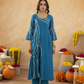 Blue Chanderi Aari Embroidered A- Line Kurta Set