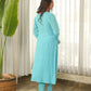 Sky Blue Floral Embroidered Muslin Kurta Set with Pants