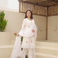 Shy White Embroidered Crushed Cotton Suit Set