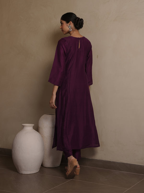 VIOLET CHANDERI AARI WORK SUIT SET