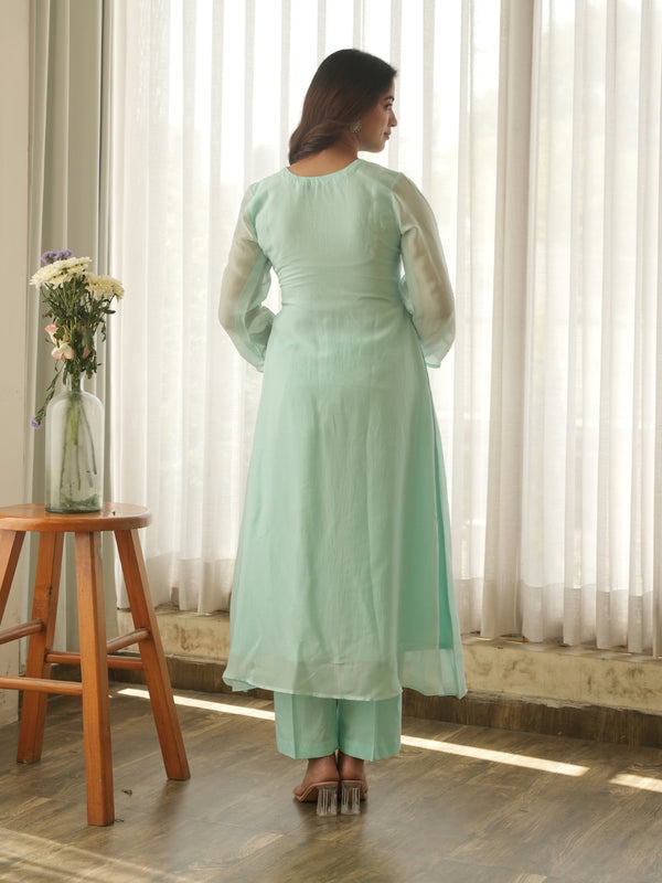 Pastel Mint Hand Paint Soft Organza Suit Set
