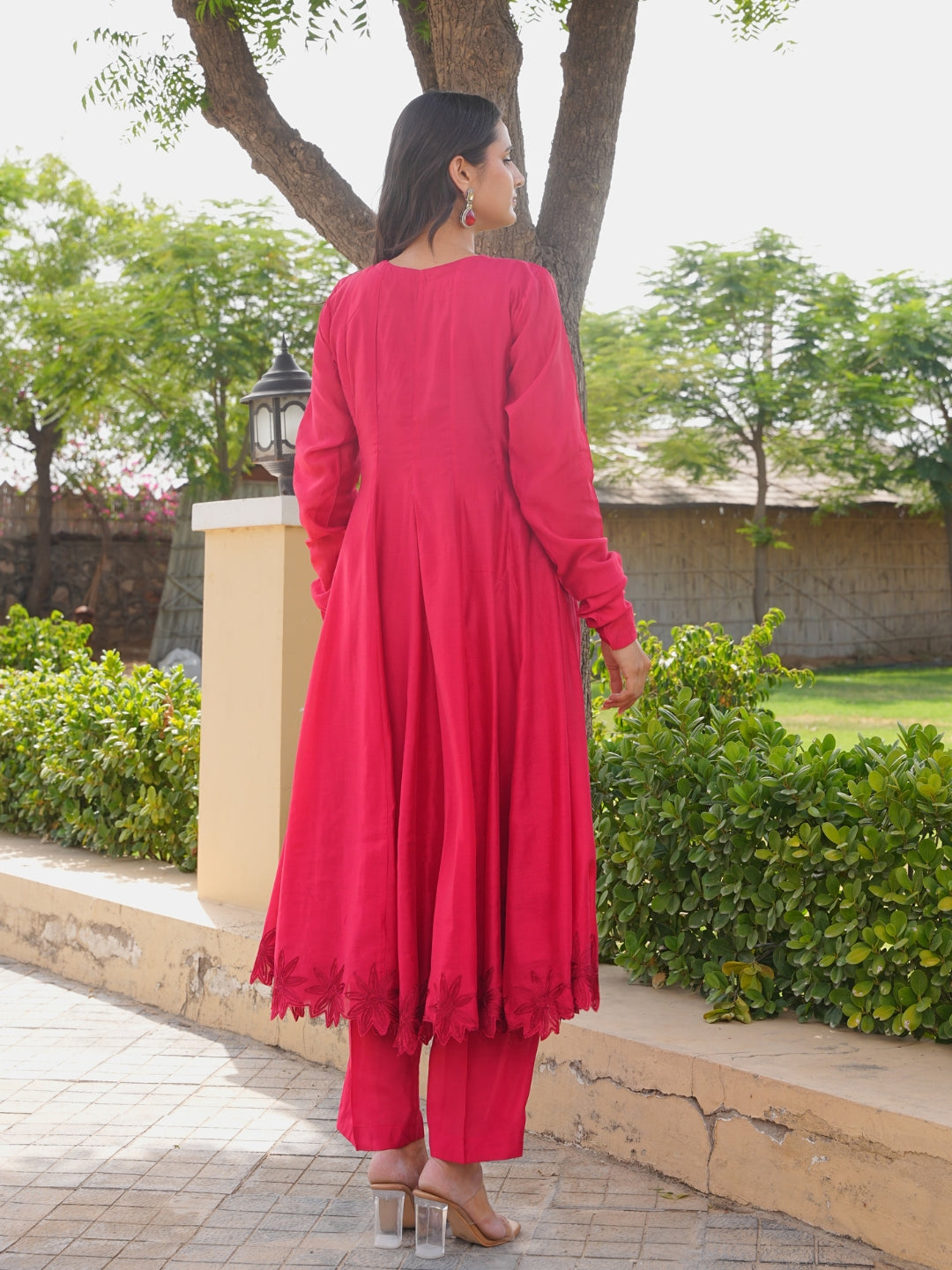 Ruby Bloom Floral Aari Work Chanderi Kurta Set