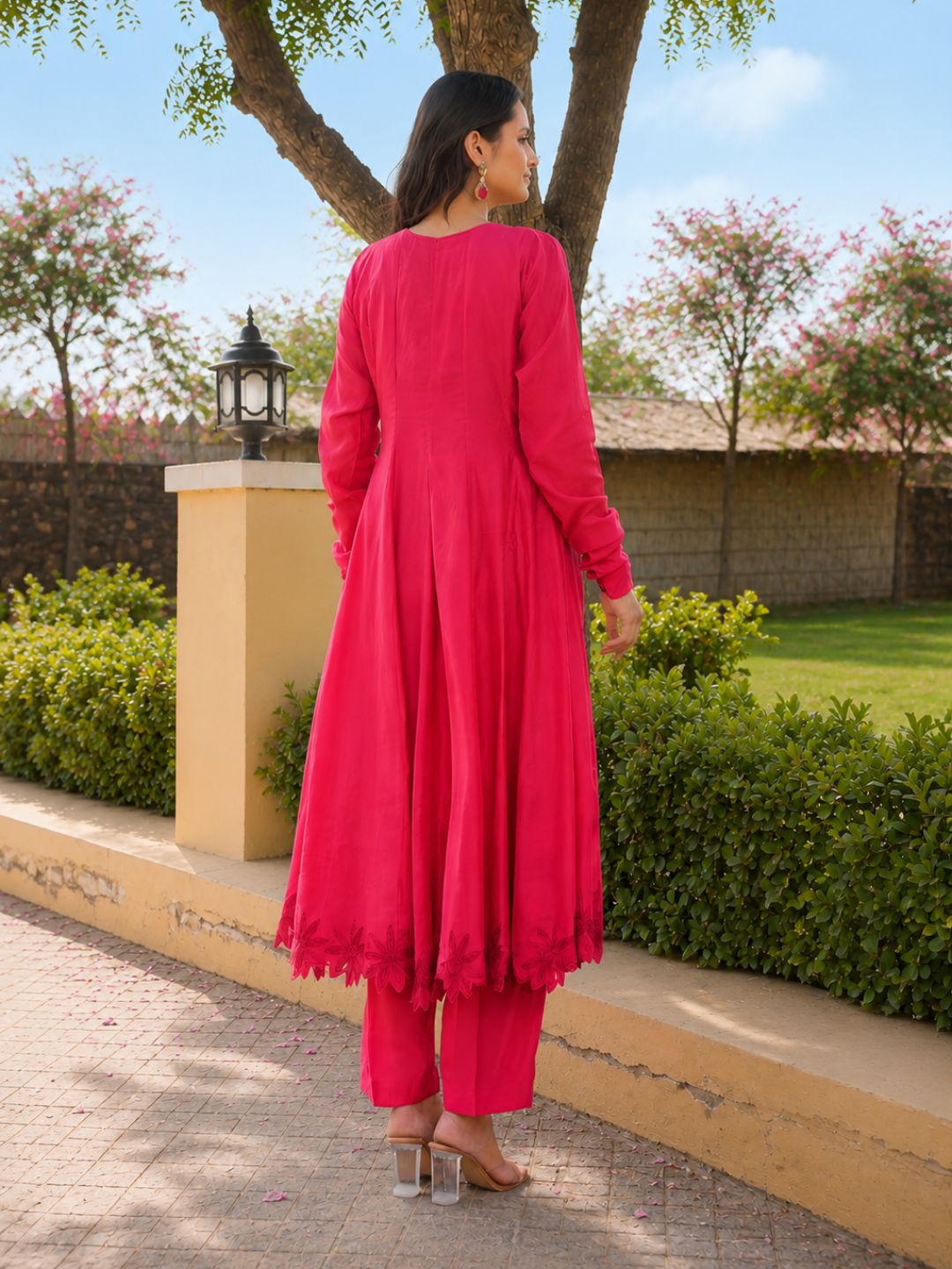 Ruby Bloom Floral Aari Work Chanderi Kurta Set