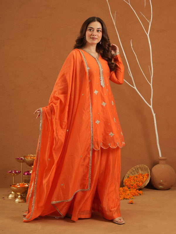 Adaayein Orange Chanderi Zari Sharara Set
