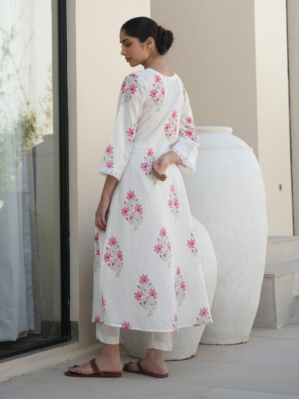 ALOE WHITE COTTON BLOCK PRINT SUIT SET