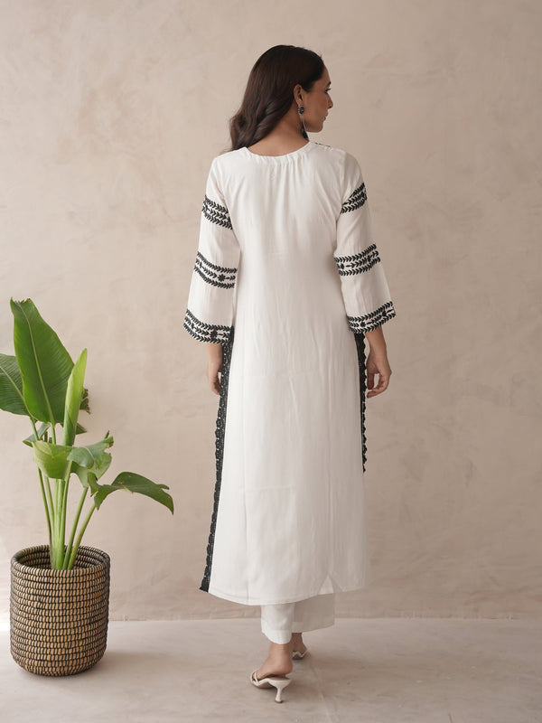 Sakura white embroidery maslin kurta set
