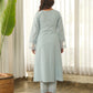 Powder Blue Schiffli Cotton Kurta Set with Pants & Organza Dupatta