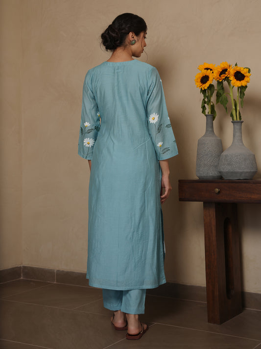 JANICA SKY CHANDERI HANDPAINT SUIT SET