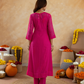 Fuchsia Pink Doria Hand Embroidered A- Line Kurta  Set