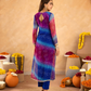 Blue Pink Chiffon Bandhej Mirrorwork Straight Kurta
