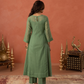 Green Doria Hand Embroidered A- Line Kurta  Set