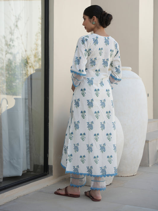 MAGNOLIA WHITE COTTON BLOCK PRINT SUIT SET