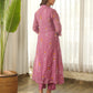 Mauve Pink Embroidered Chanderi Kurta Set with Pants