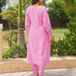 Pink Petal Floral Aari Work Chanderi Kurta Set