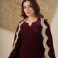 Zehra Wine Velvet Kurta With Pant & Dupatta