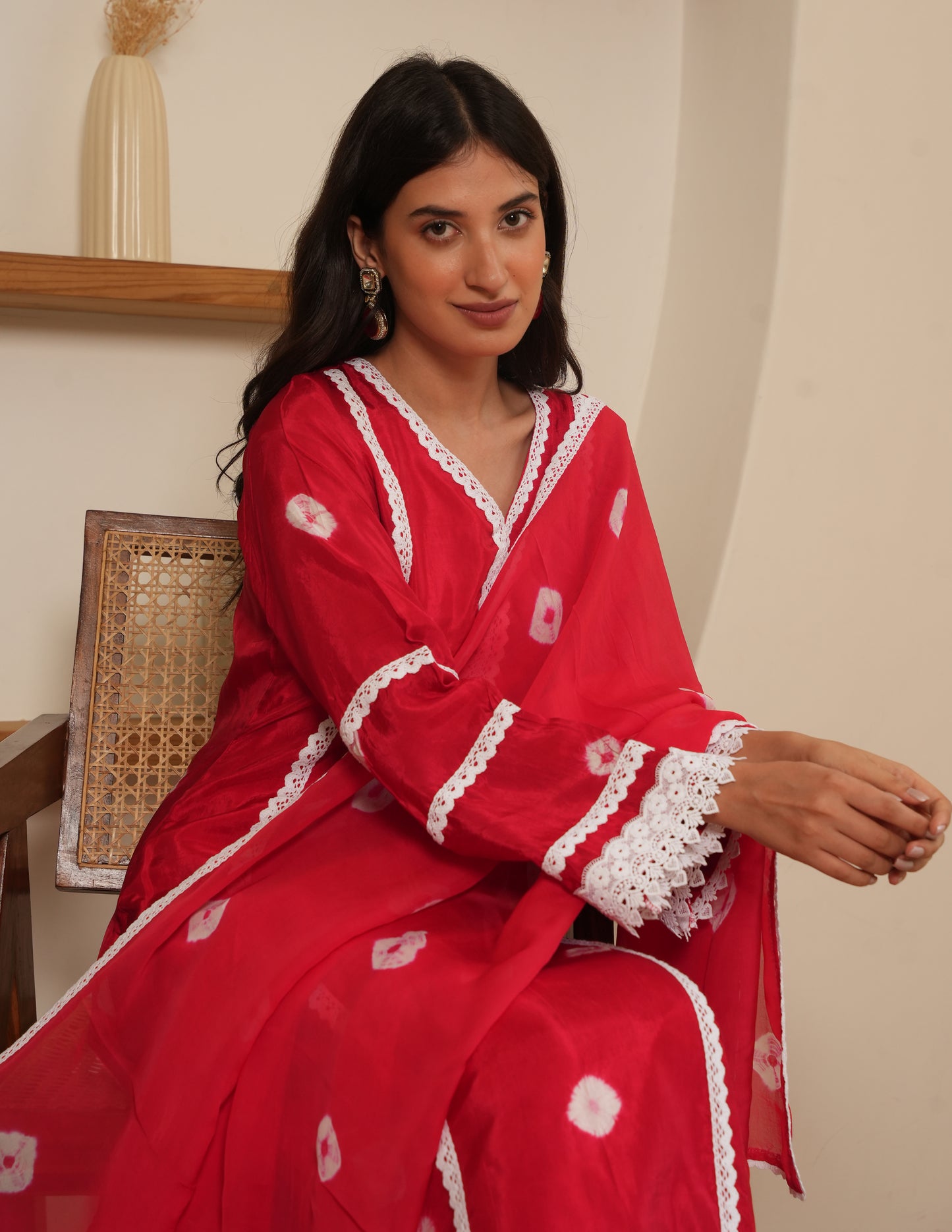 Zuri Red Bandhani Silk  Suit Set