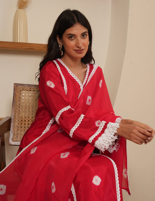 Zuri Red Bandhani Silk  Suit Set