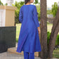 Blue Floral Handwork Chanderi A-Line Kurta Set