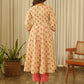 Beige Floral Angrakha Screen Print Kurta Set with Pant & Dupatta