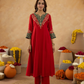Red Zari Embroidered A-Line kurta with Dupatta