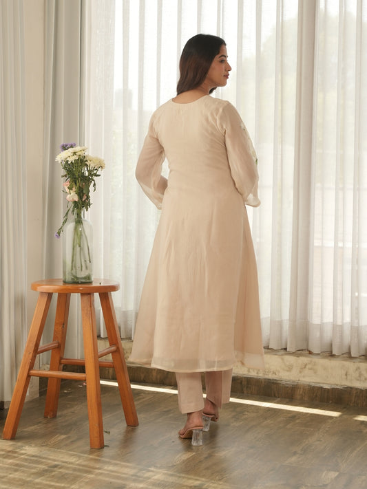 Ivory Beige Hand Paint Soft Organza Suit Set