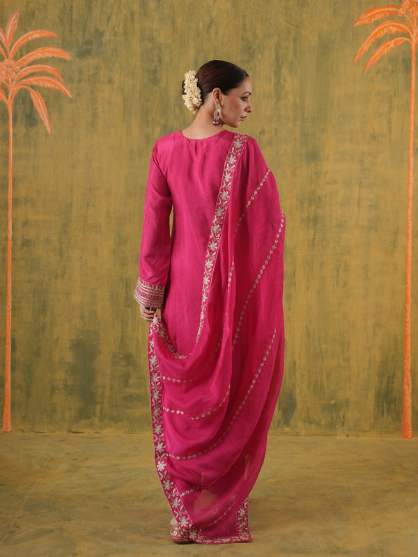 Rani Roohgulaab Silk Aari Embroidery Suit Set