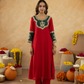 Red Chanderi A-Line Kurta Set with Handwork Detailing &  Organza Dupatta