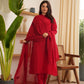 Marley Red Silk Straight Suit Set