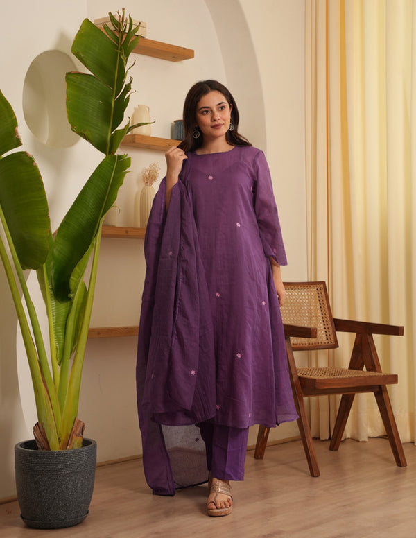 Malia Purple  Embroidered Doria Suit Set